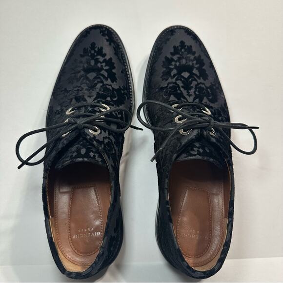 Givenchy Derby Oxford Flats Shoes Black IT 38 Lace Velvet Leather - Picture 5 of 14